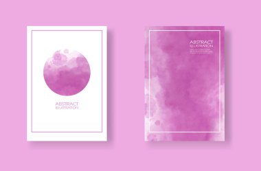 Suluboya elementli kartlar hazır. Tasarımınız için pembe arka planda elle çizilmiş afişler. Randevun için tasarım, kartpostal, pankart, logo. Vektör illüstrasyonu.