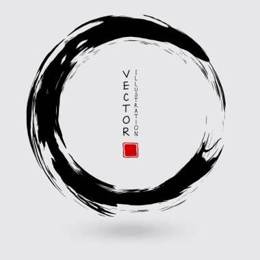 Beyaz arka planda siyah mürekkep darbesi. Japon tarzı. Grunge Circle lekelerinin vektör illüstrasyonu