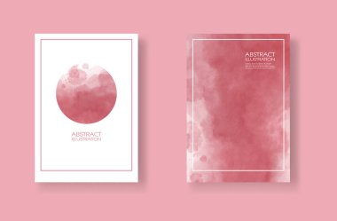 Suluboya elementli kartlar hazır. Tasarımınız için kırmızı arkaplana elle çizilmiş pankart ögesi. Randevun için tasarım, kartpostal, pankart, logo. Vektör illüstrasyonu.