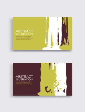 Beyaz arka planda yeşil beyaz kahverengi fırça darbesi kartı. Japon tarzı. Grunge lekelerinin vektör illüstrasyonu