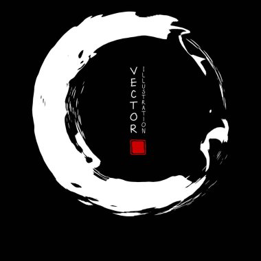 Siyah arka planda beyaz mürekkep darbesi. Japon tarzı. Grunge Circle lekelerinin vektör illüstrasyonu