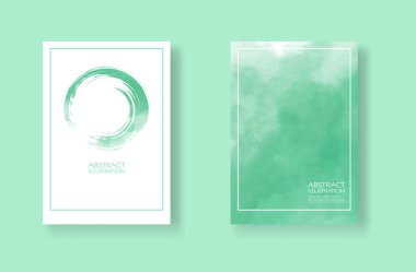 Suluboya elementli kartlar hazır. Tasarımınız için yeşil arkaplana elle çizilmiş pankartlar. Randevun için tasarım, kartpostal, pankart, logo. Vektör illüstrasyonu.