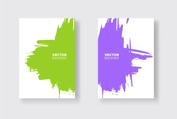 Conjunto Design Abstrato Roxo Verde Tinta Brochura Elemento Monocromático Isolado — Vetor de Stock