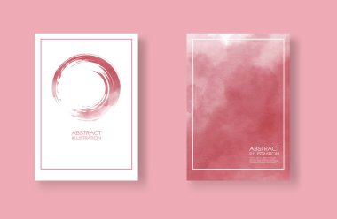 Suluboya elementli kartlar hazır. Tasarımınız için kırmızı arkaplana elle çizilmiş pankart ögesi. Randevun için tasarım, kartpostal, pankart, logo. Vektör illüstrasyonu.