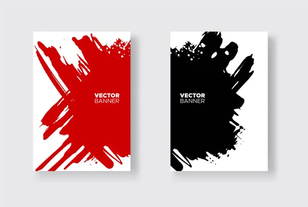 Conjunto Design Abstrato Preto Vermelho Tinta Brochura Elemento Monocromático Isolado — Vetor de Stock