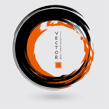 Beyaz arka planda siyah ve turuncu mürekkep. Japon tarzı. Grunge Circle lekelerinin vektör illüstrasyonu