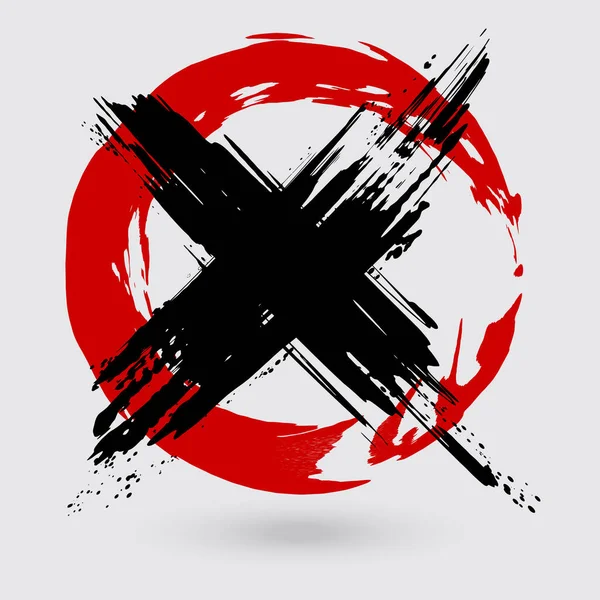 Černý Červený Inkoust Kruhový Kříž Bílém Pozadí Japonský Styl Vektorová — Stockový vektor
