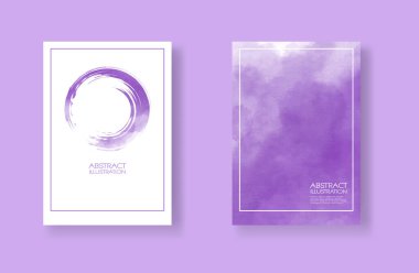 Suluboya elementli kartlar hazır. Mor arkaplanda elle çizilmiş pankart ögesi.