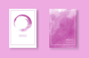 Suluboya elementli kartlar hazır. Tasarımınız için pembe arka planda elle çizilmiş afişler. Randevun için tasarım, kartpostal, pankart, logo. Vektör illüstrasyonu.