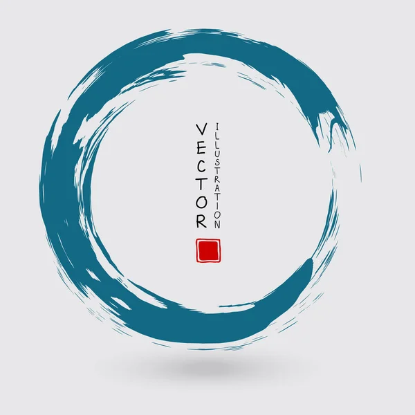 Tinta Azul Redonda Sobre Fundo Branco Estilo Japonês Ilustração Vetorial — Vetor de Stock