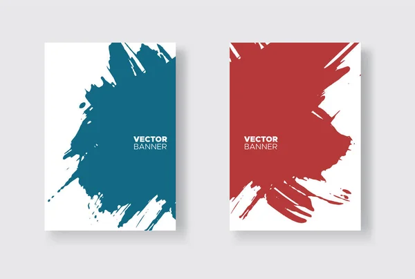 Ensemble Abstrait Bleu Rouge Peinture Encre Sur Brochure Élément Monochrome — Image vectorielle