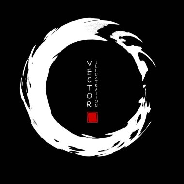 Siyah arka planda beyaz mürekkep darbesi. Japon tarzı. Grunge Circle lekelerinin vektör illüstrasyonu