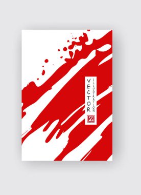Beyaz arka planda kırmızı mürekkep fırçası darbesi. Japon tarzı. Grunge lekelerinin vektör illüstrasyonu