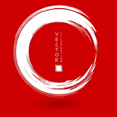 Kırmızı arka planda beyaz mürekkep izi. Japon tarzı. Grunge Circle lekelerinin vektör illüstrasyonu