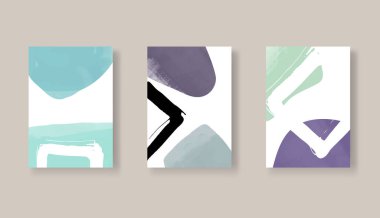 Modern renk soyut sanat arka plan seti. Minimalist şablon koleksiyonu. Duvar dekorasyonu, kartpostal ya da broşür kapağı tasarımı için yaratıcı el resimleri..