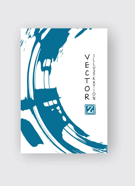 Pincelada Tinta Azul Sobre Fondo Blanco Estilo Japonés Ilustración Vectorial — Vector de stock