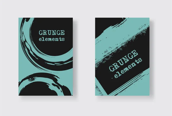 一套两个卷曲传单模板 小册子或横幅设计模板 摘要现代背景 Grunge Black Blue Distress Texture — 图库矢量图片