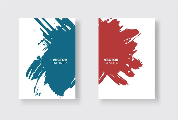 Set Design Astratto Blu Rosso Pittura Inchiostro Sulla Brochure Elemento — Vettoriale Stock