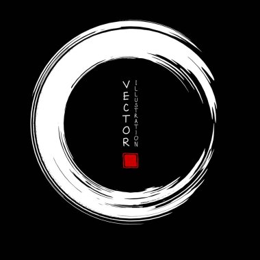Siyah arka planda beyaz mürekkep darbesi. Japon tarzı. Grunge Circle lekelerinin vektör illüstrasyonu