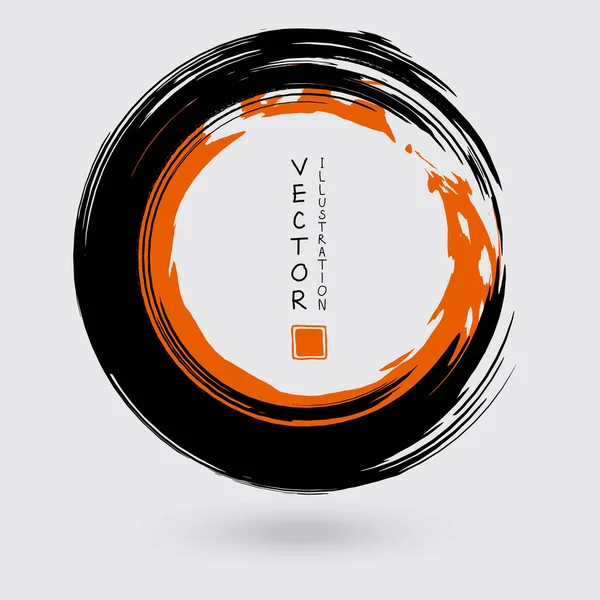 白を基調とした黒とオレンジのインクラウンドストローク グランジサークル汚れのベクトルイラスト — ストックベクタ