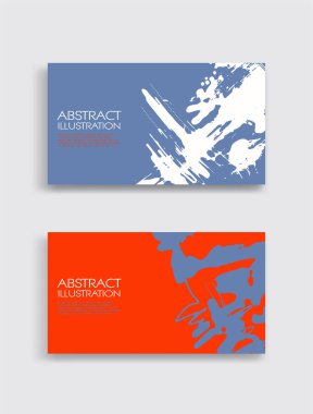 Beyaz arka planda kırmızı beyaz, mavi, fırça darbesi kartı. Japon tarzı. Grunge lekelerinin vektör illüstrasyonu