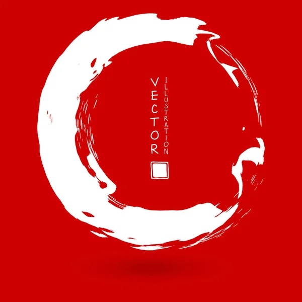 Weiße Tinte Rundstrich Auf Rotem Hintergrund Japanischer Stil Vektorillustration Von — Stockvektor