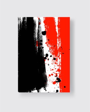 Beyaz arka planda siyah ve kırmızı fırça darbesi. Japon tarzı. Grunge lekelerinin vektör illüstrasyonu