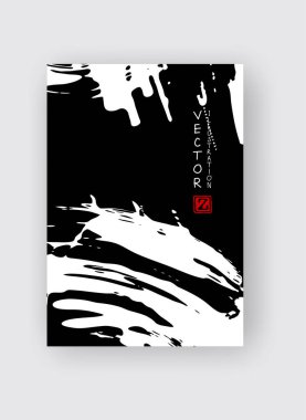 Mürekkep fırçası darbesi. Japon tarzı. Grunge Strip lekelerinin vektör çizimi. Vektör dalga fırçaları resimleme.