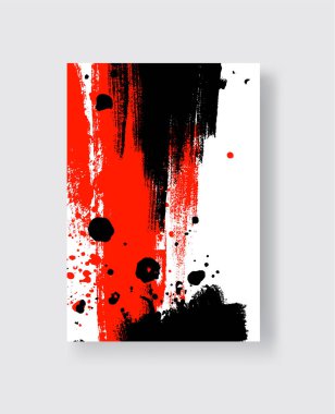 Beyaz arka planda siyah ve kırmızı fırça darbesi. Japon tarzı. Grunge lekelerinin vektör illüstrasyonu