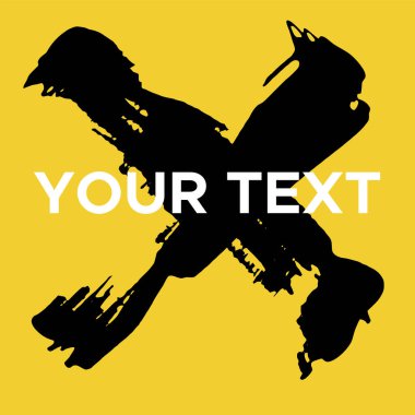 Sarı 'da Vektör Çapraz Şekli. Kara Haç Damgası. Simge, Logo, Sancak Tasarımı. Çapraz Fırça Soyut Vuruşu .