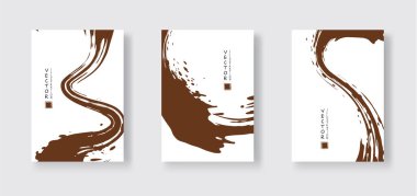 Beyaz arka planda çikolata rengi fırça darbesi. Japon tarzı. Grunge dalgası lekelerinin vektör illüstrasyonu. Vektör fırçaları resimleme.