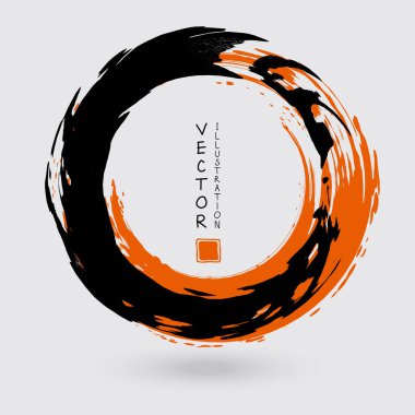 Beyaz arka planda siyah ve turuncu mürekkep. Japon tarzı. Grunge Circle lekelerinin vektör illüstrasyonu