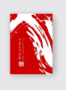 Beyaz arka planda kırmızı mürekkep fırçası darbesi. Japon tarzı. Grunge lekelerinin vektör illüstrasyonu