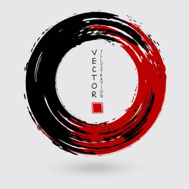 Beyaz arka planda siyah ve kırmızı mürekkep. Japon tarzı. Grunge Circle lekelerinin vektör illüstrasyonu
