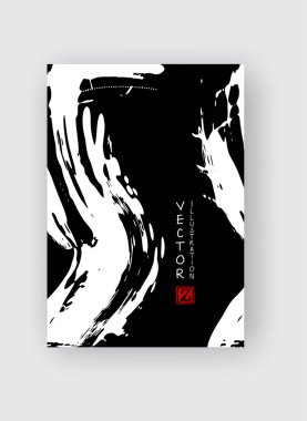 Mürekkep fırçası darbesi. Japon tarzı. Grunge Strip lekelerinin vektör çizimi. Vektör dalga fırçaları resimleme.