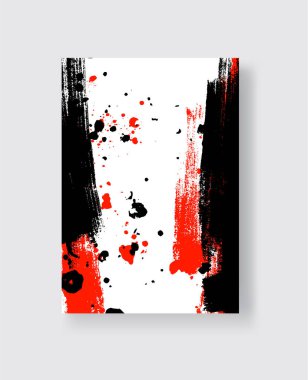 Beyaz arka planda siyah ve kırmızı fırça darbesi. Japon tarzı. Grunge lekelerinin vektör illüstrasyonu