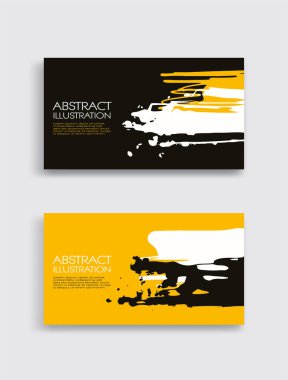 Beyaz arka planda siyah beyaz, sarı, fırça darbesi. Japon tarzı. Grunge lekelerinin vektör illüstrasyonu