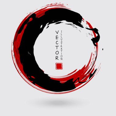 Beyaz arka planda siyah ve kırmızı mürekkep. Japon tarzı. Grunge Circle lekelerinin vektör illüstrasyonu