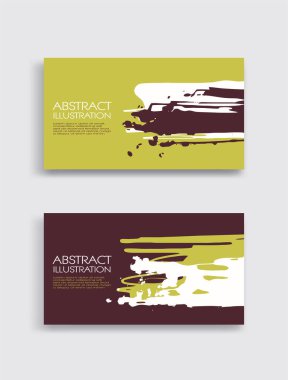 Beyaz arka planda yeşil beyaz kahverengi fırça darbesi kartı. Japon tarzı. Grunge lekelerinin vektör illüstrasyonu