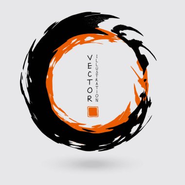 Beyaz arka planda siyah ve turuncu mürekkep. Japon tarzı. Grunge Circle lekelerinin vektör illüstrasyonu