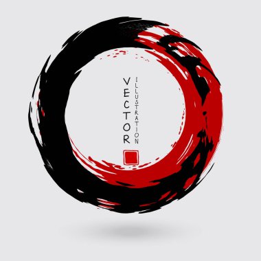 Beyaz arka planda siyah ve kırmızı mürekkep. Japon tarzı. Grunge Circle lekelerinin vektör illüstrasyonu