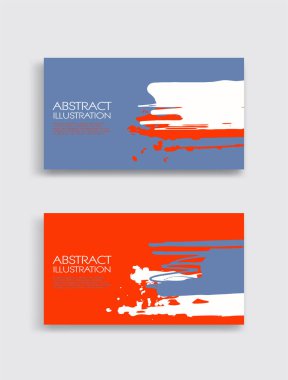 Beyaz arka planda kırmızı beyaz, mavi, fırça darbesi kartı. Japon tarzı. Grunge lekelerinin vektör illüstrasyonu