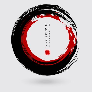 Beyaz arka planda siyah ve kırmızı mürekkep. Japon tarzı. Grunge Circle lekelerinin vektör illüstrasyonu