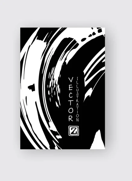Белый Чернила Мазок Кистью Черном Фоне Японский Стиль Векторная Иллюстрация — стоковый вектор