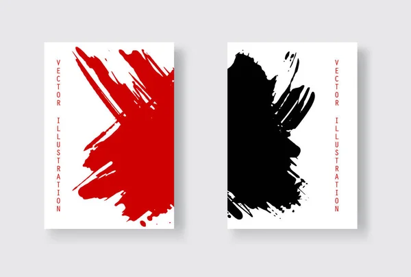Czarno Czerwony Abstrakcyjny Zestaw Projektowy Farba Atramentowa Broszurze Monochromatyczny Element — Wektor stockowy