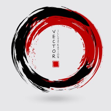 Beyaz arka planda siyah ve kırmızı mürekkep. Japon tarzı. Grunge Circle lekelerinin vektör illüstrasyonu