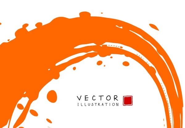 Abstrakter Tintenhintergrund Chinesische Kalligrafie Kunst Orangefarbener Farbstrich Auf Weißem Papier — Stockvektor