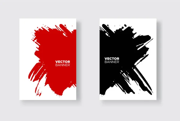 Ensemble Abstrait Noir Rouge Peinture Encre Sur Brochure Élément Monochrome — Image vectorielle