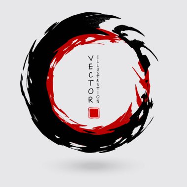 Beyaz arka planda siyah ve kırmızı mürekkep. Japon tarzı. Grunge Circle lekelerinin vektör illüstrasyonu