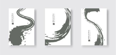 Beyaz arka planda gri mürekkep fırçası darbesi. Japon tarzı. Grunge dalgası lekelerinin vektör illüstrasyonu. Vektör fırçaları resimleme.